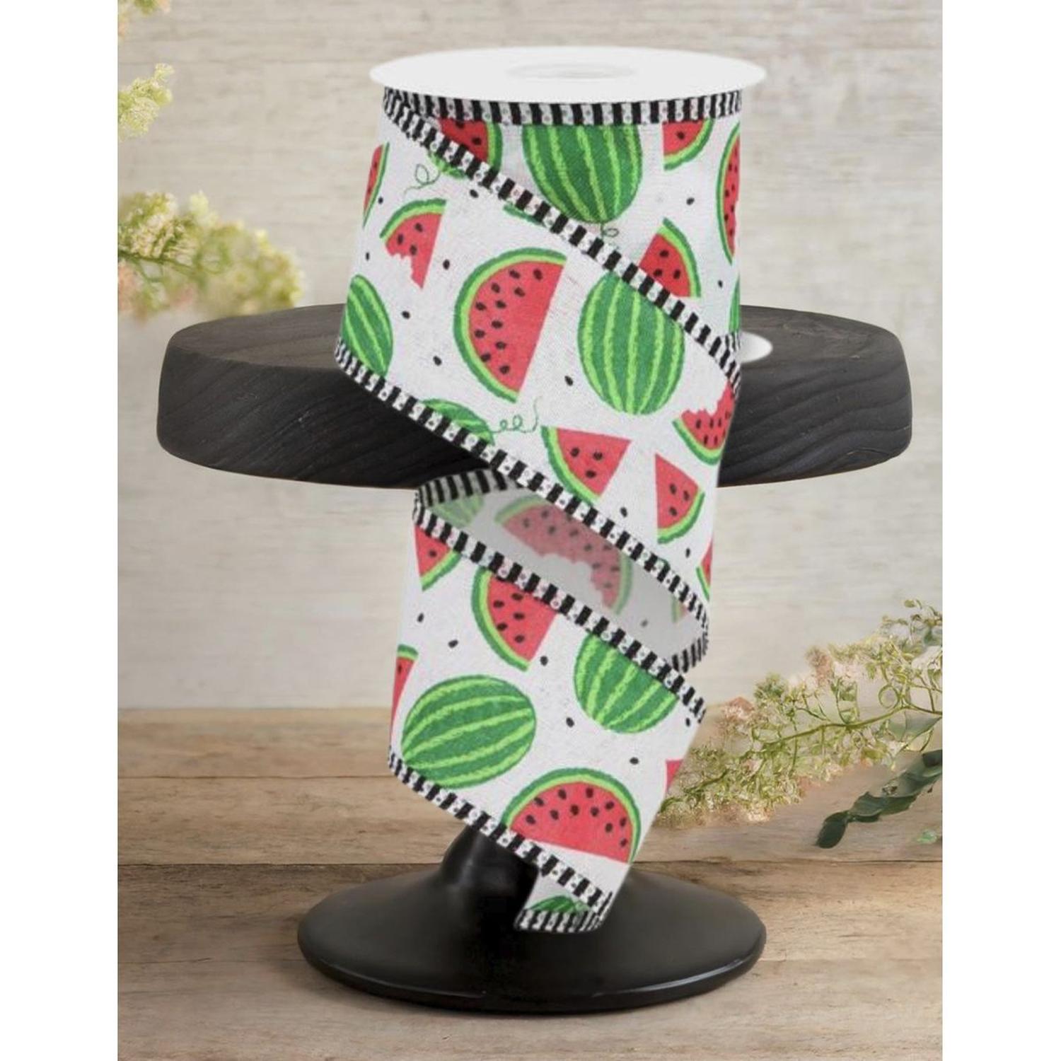 2.5" Watermelon Slices Thin Stripe Ribbon: White (10 Yards)