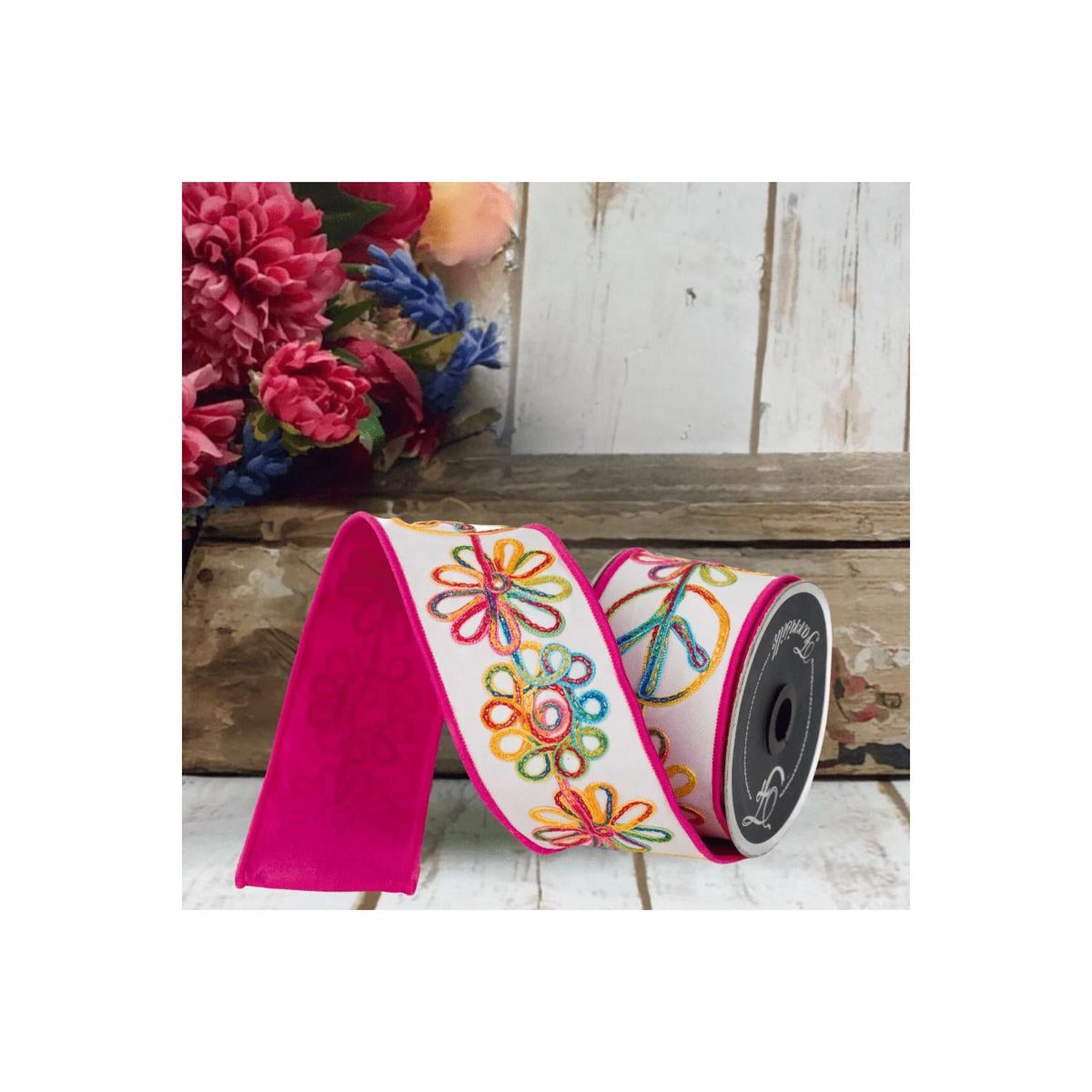2.5" Whimsy Hippie Ribbon: Hot Pink (10 Yards)