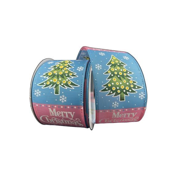 Shop For 2.5" Whimsy Merry Christmas Ribbon: Pink & Blue (10 Yards) at Michelle's aDOORable Creations