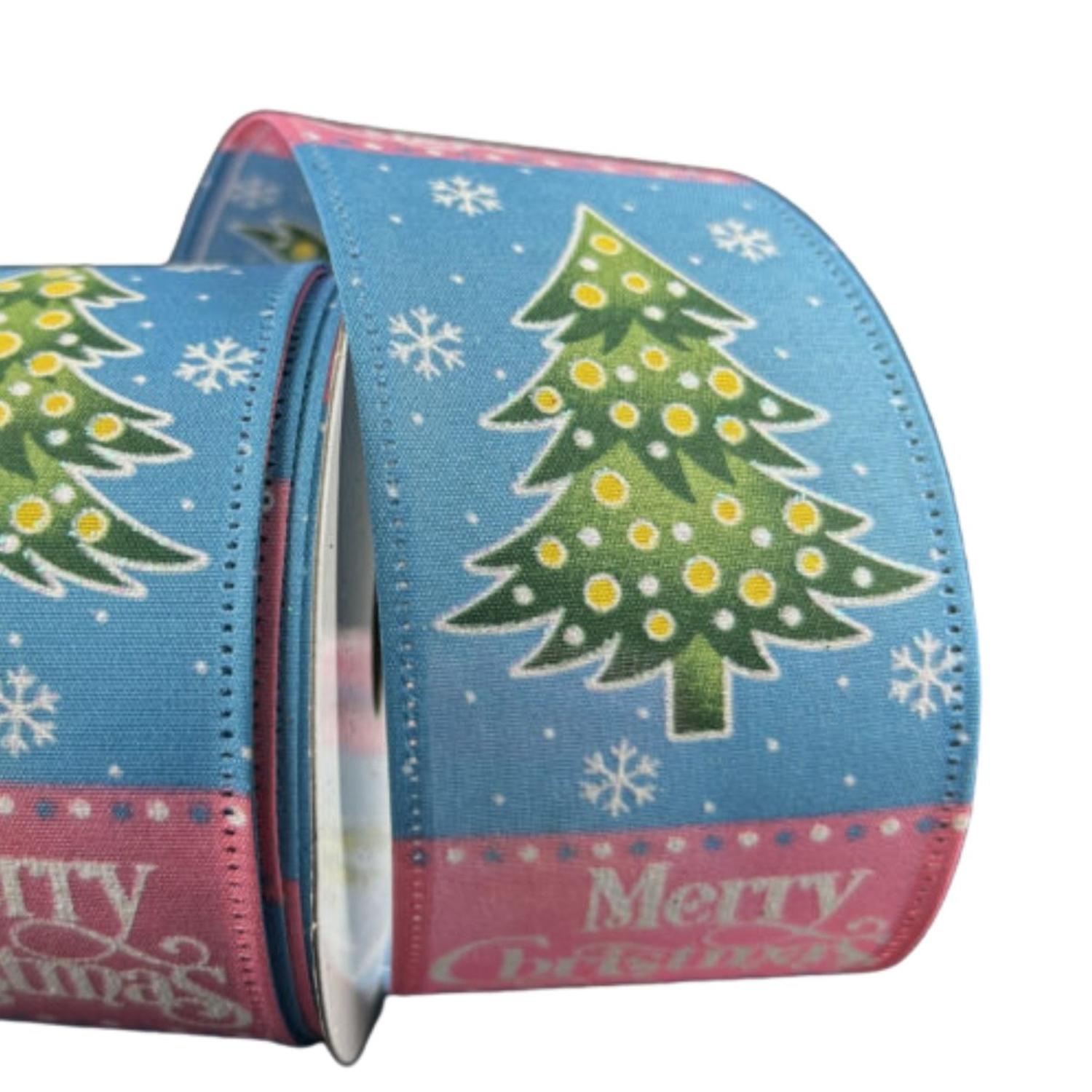 2.5" Whimsy Merry Christmas Ribbon: Pink & Blue