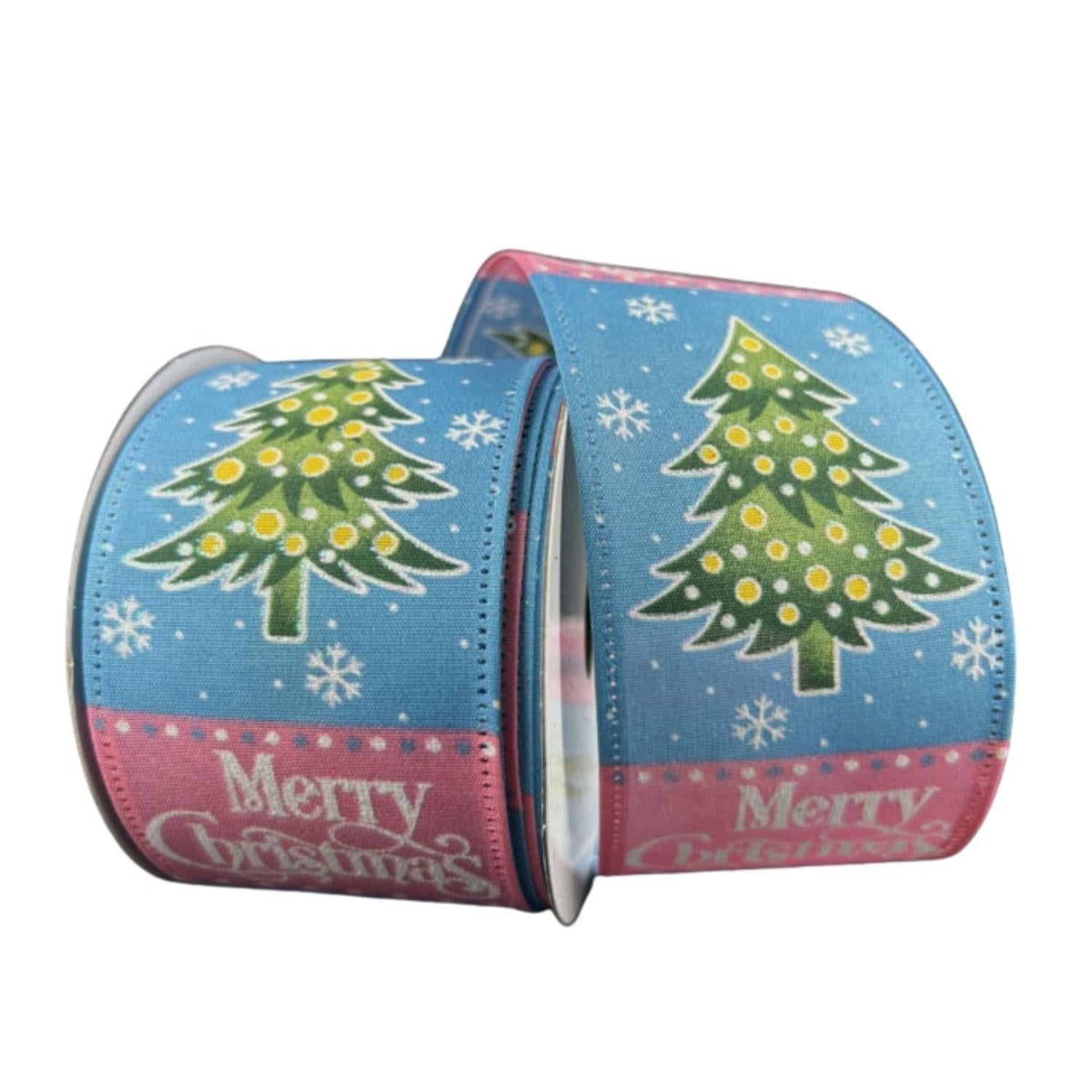 2.5" Whimsy Merry Christmas Ribbon: Pink & Blue