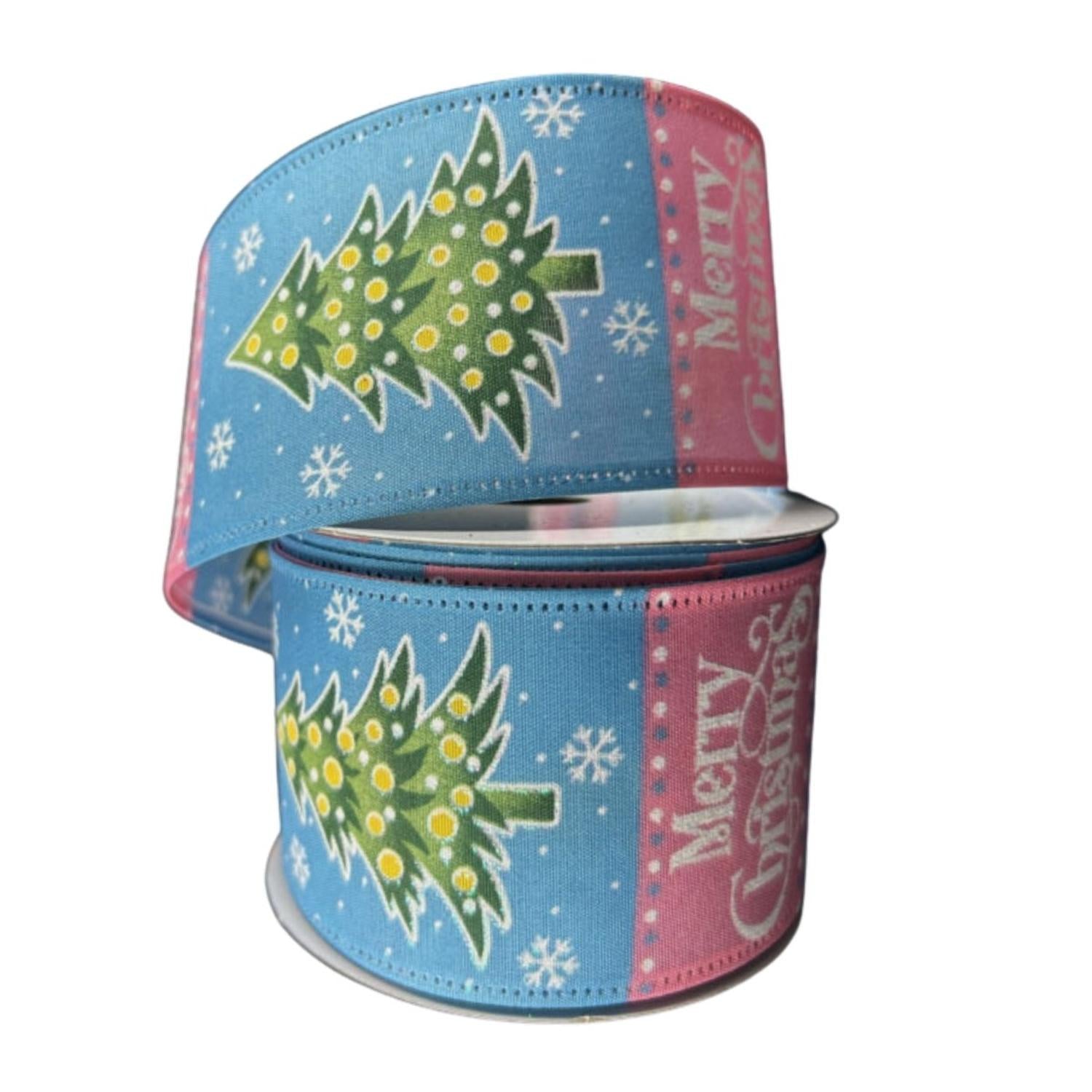 2.5" Whimsy Merry Christmas Ribbon: Pink & Blue