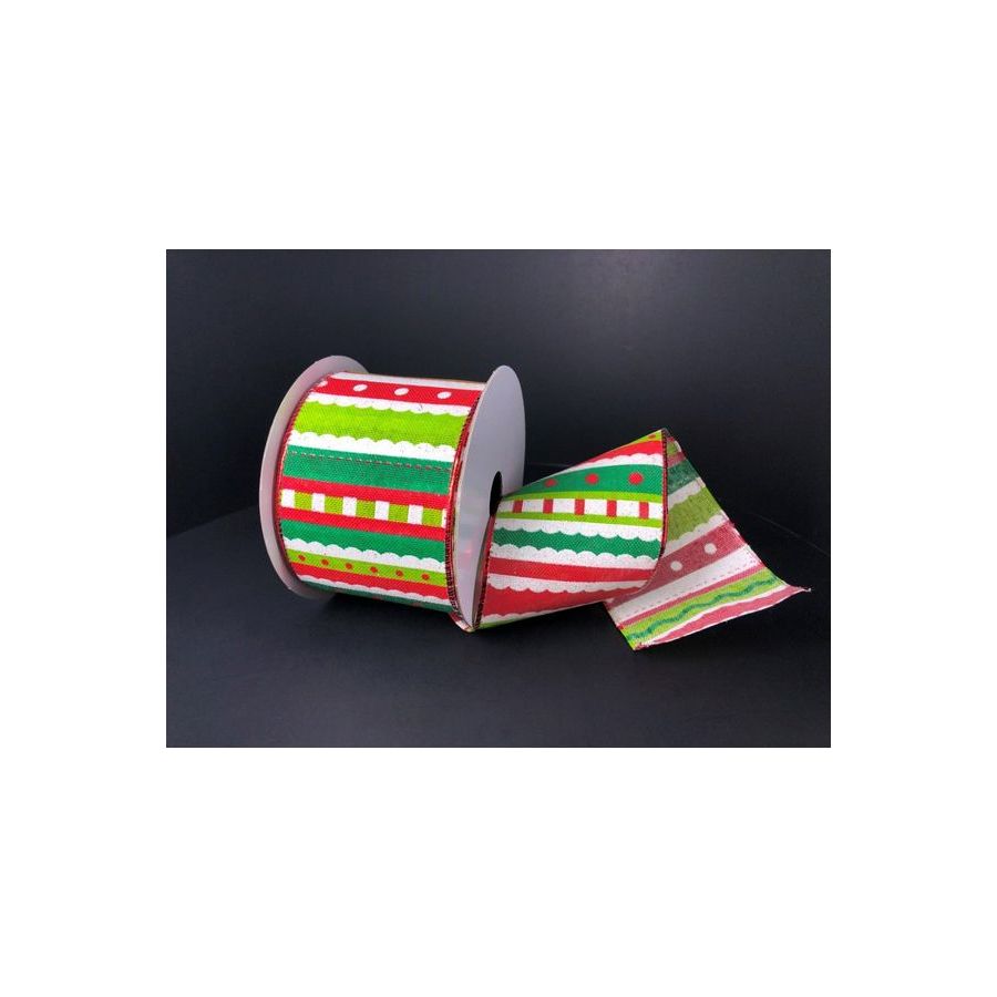 Shop For 2.5" Whimsy Stripe Ribbon: Lime, Red, White (10 Yards) at Michelle's aDOORable Creations