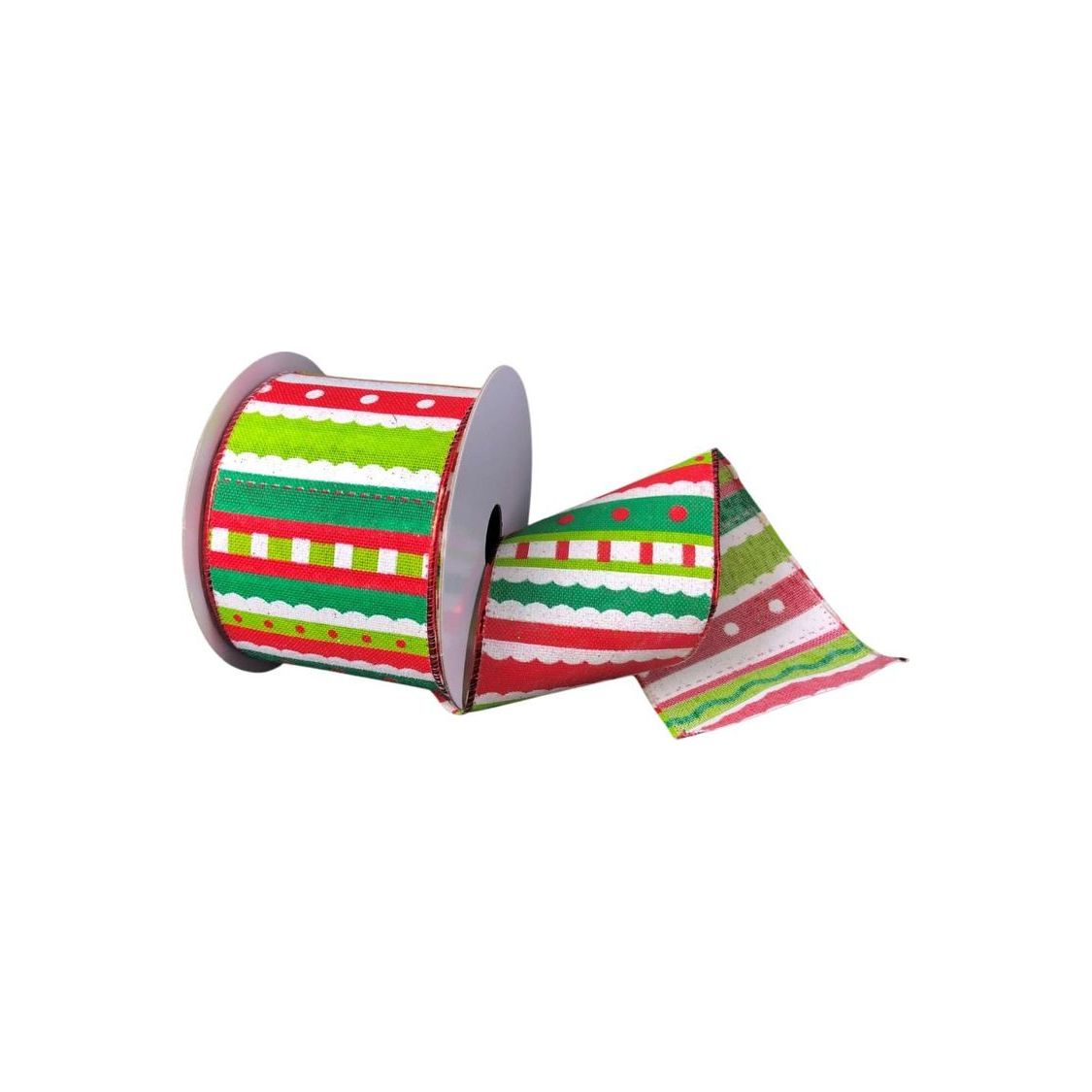 Shop For 2.5" Whimsy Stripe Ribbon: Lime, Red, White (10 Yards) at Michelle's aDOORable Creations