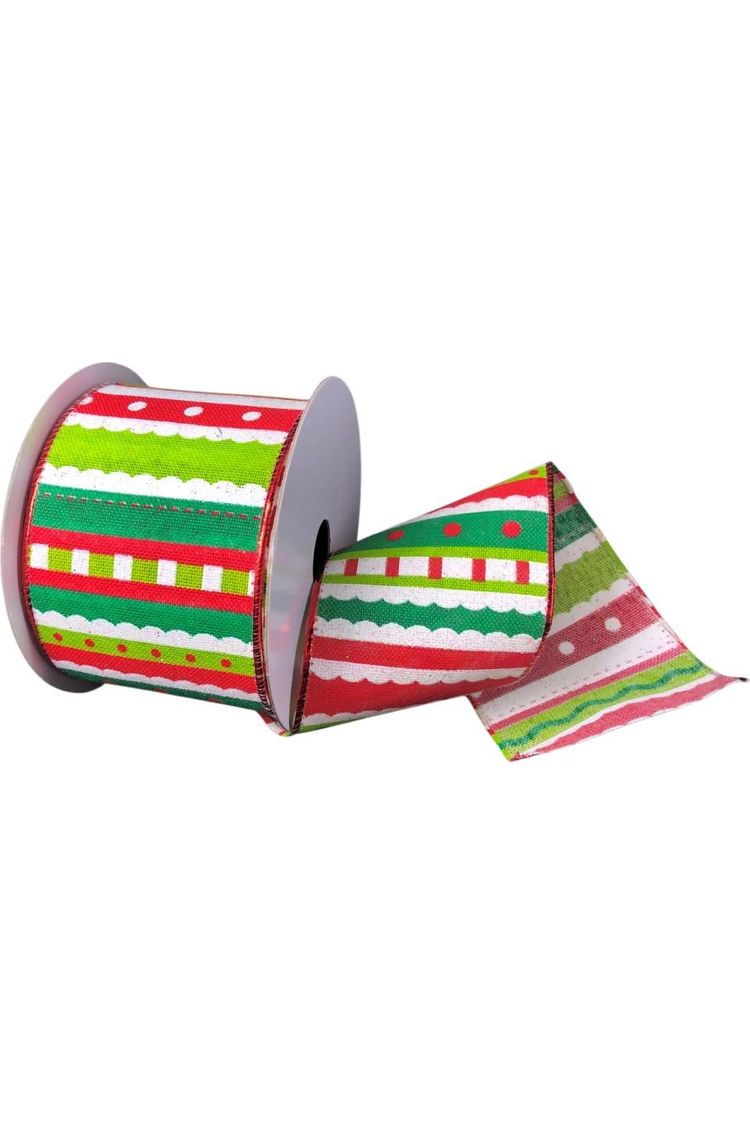 Shop For 2.5" Whimsy Stripe Ribbon: Lime, Red, White (10 Yards) at Michelle's aDOORable Creations