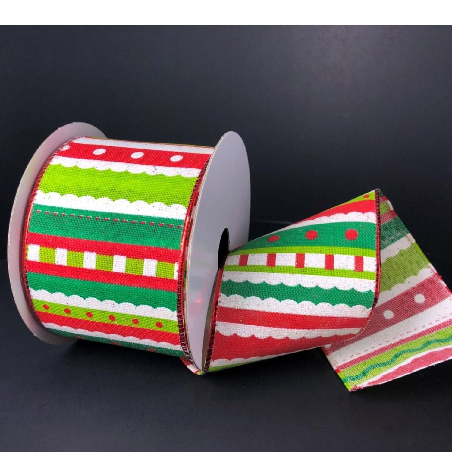 Shop For 2.5" Whimsy Stripe Ribbon: Lime, Red, White (10 Yards)