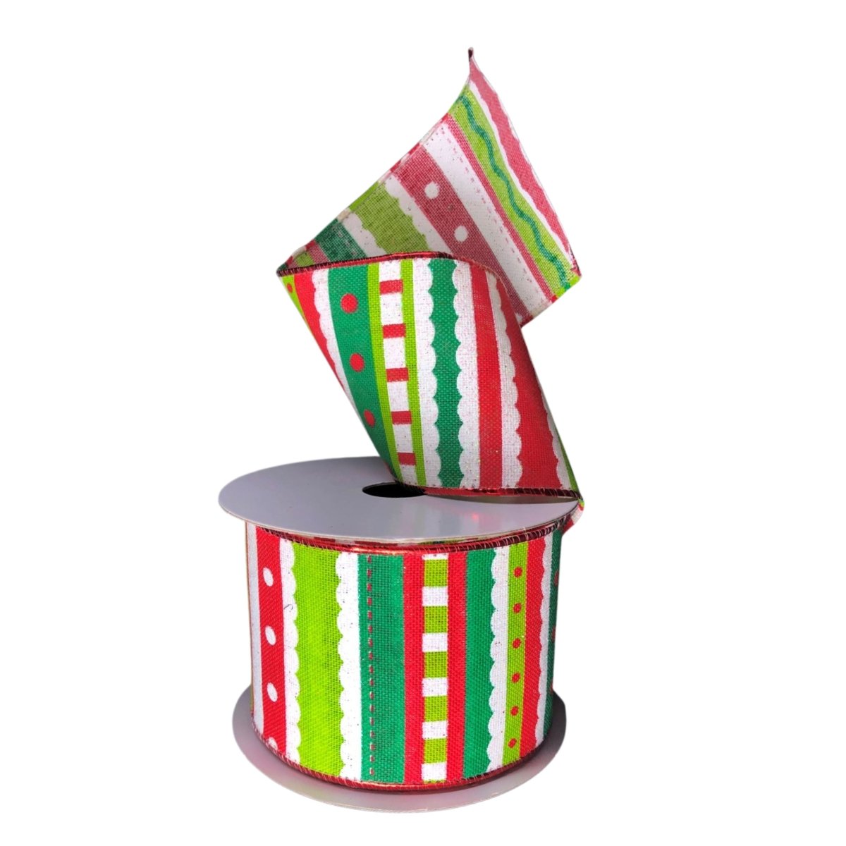 Shop For 2.5" Whimsy Stripe Ribbon: Lime, Red, White (10 Yards)