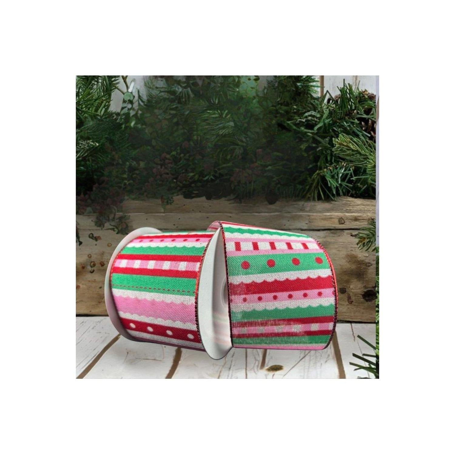 2.5" Whimsy Stripe Ribbon: Red, Mint, Pink (10 Yards)