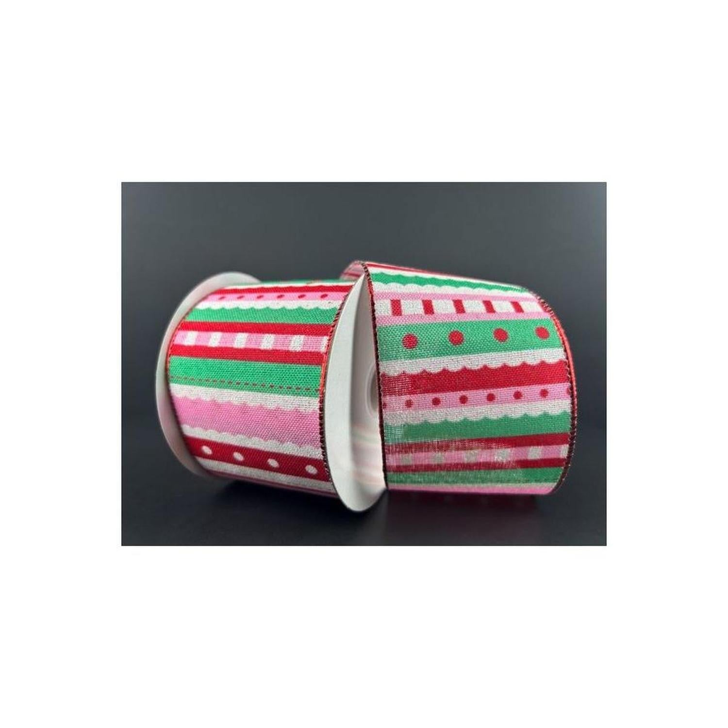 2.5" Whimsy Stripe Ribbon: Red, Mint, Pink (10 Yards)