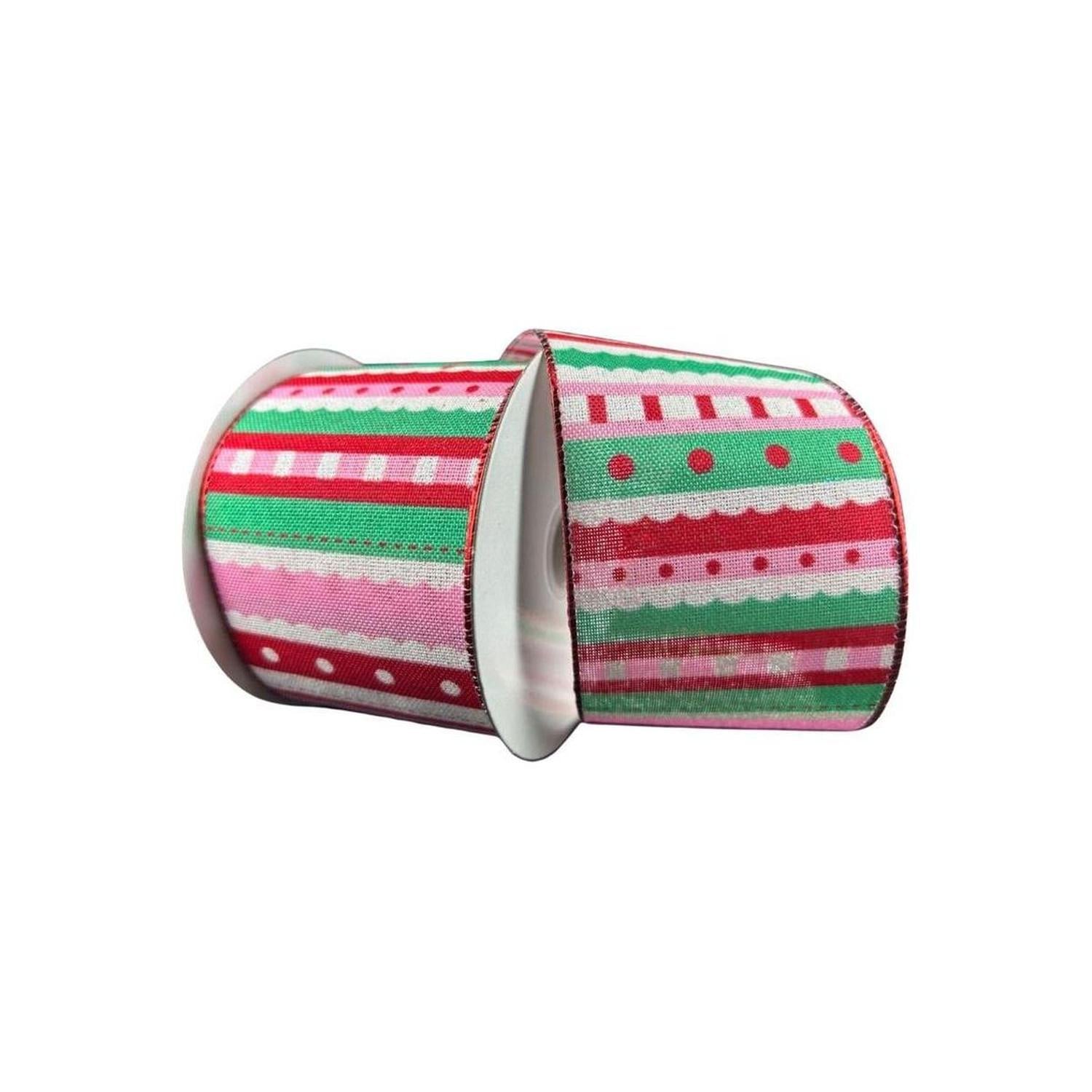 2.5" Whimsy Stripe Ribbon: Red, Mint, Pink (10 Yards)