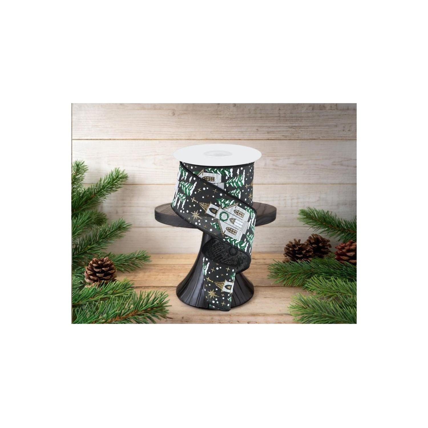 2.5" Winter Church Ribbon: Black (10 Yards)