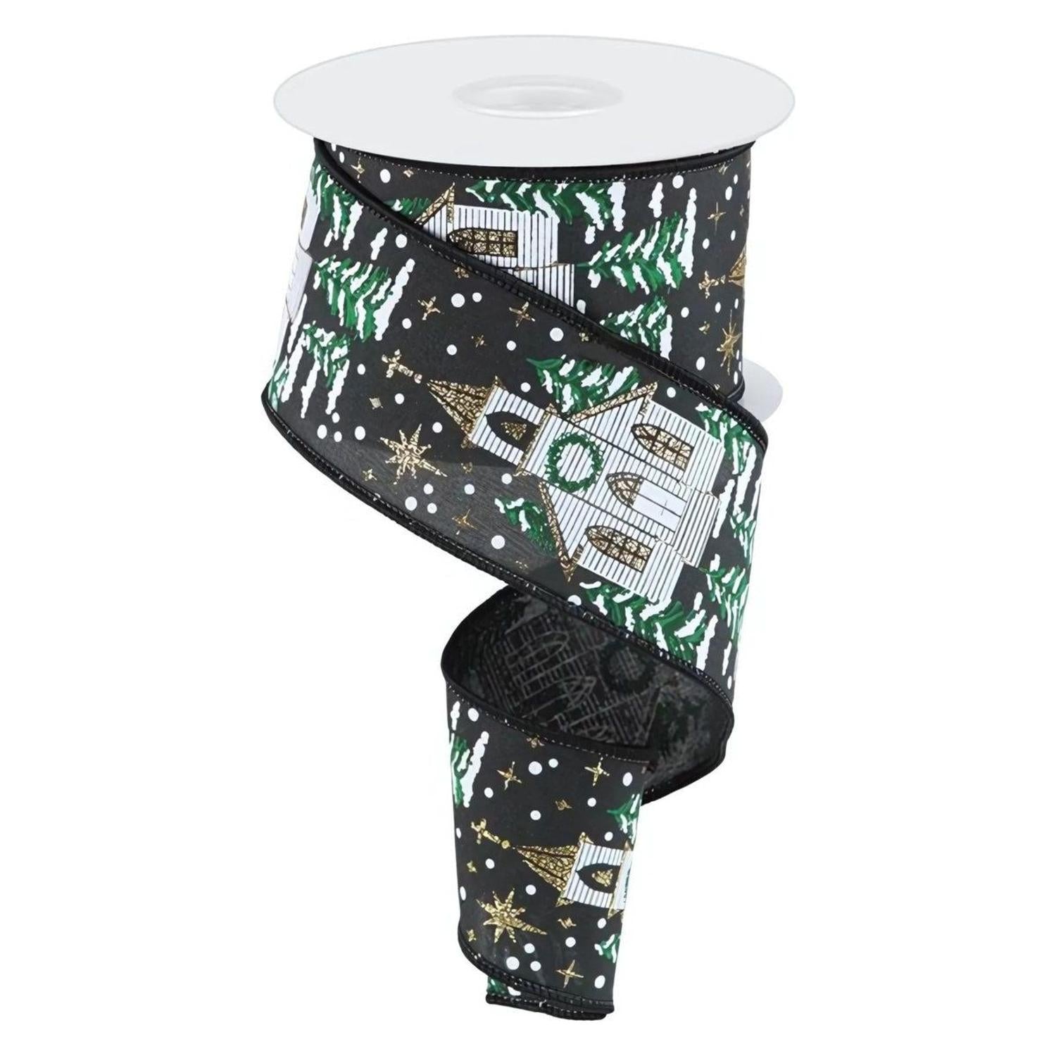 2.5" Winter Church Ribbon: Black (10 Yards)