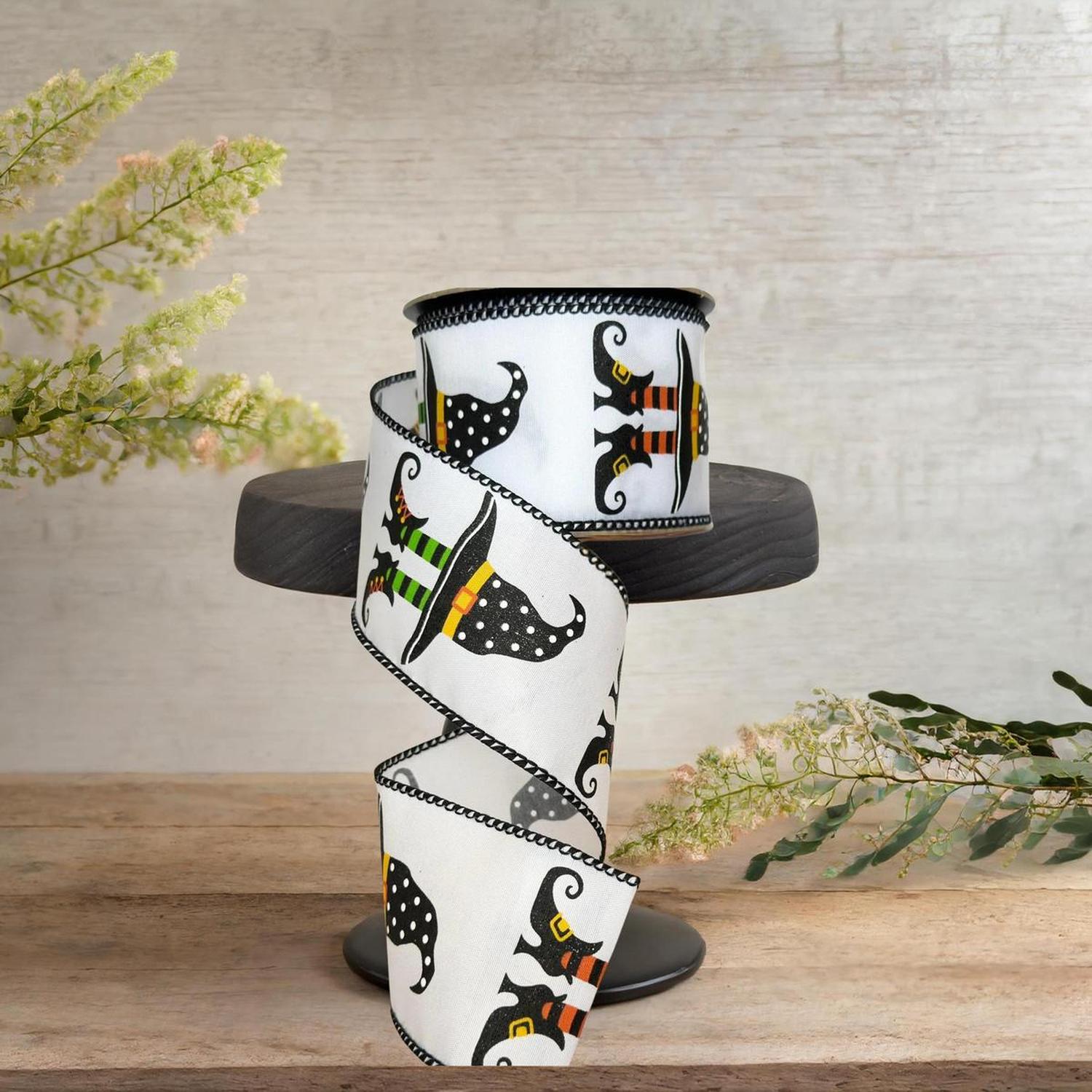 2.5" Witch Hat and Boots Ribbon: White (10 Yards)