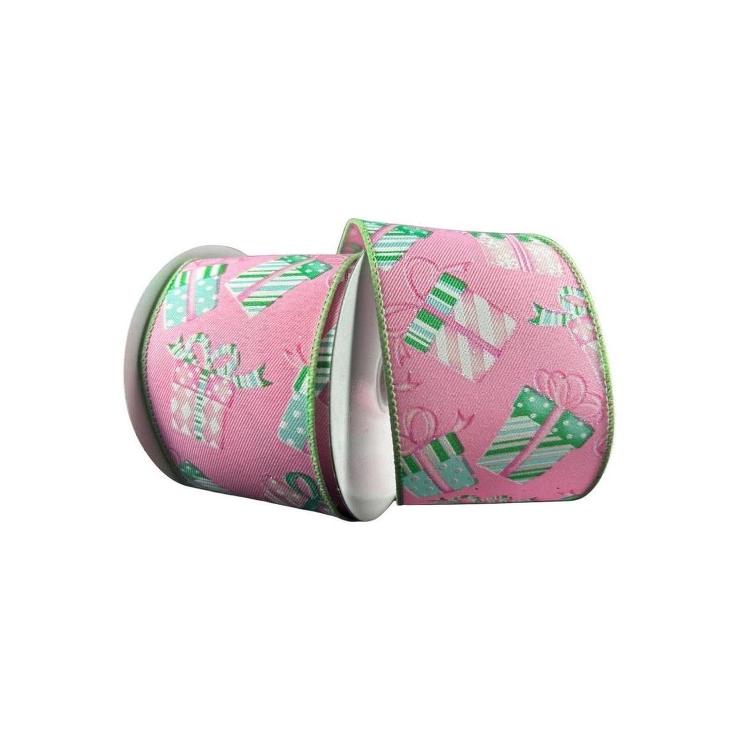 2.5" Wrapped Gifts Ribbon: Pink and Mint (10 Yards)