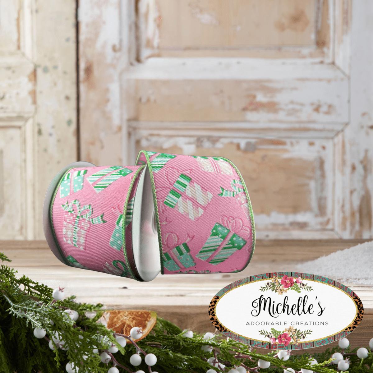 Shop For 2.5" Wrapped Gifts Ribbon: Pink and Mint (10 Yards)
