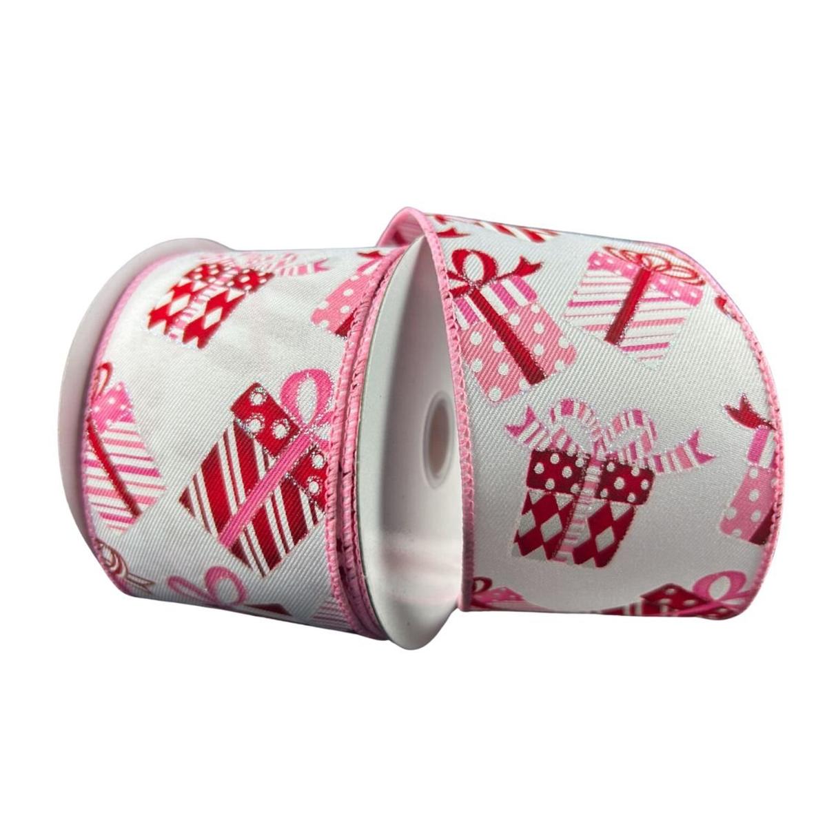 Shop For 2.5" Wrapped Gifts Ribbon: Red, Pink, and White (10 Yards) at Michelle's aDOORable Creations