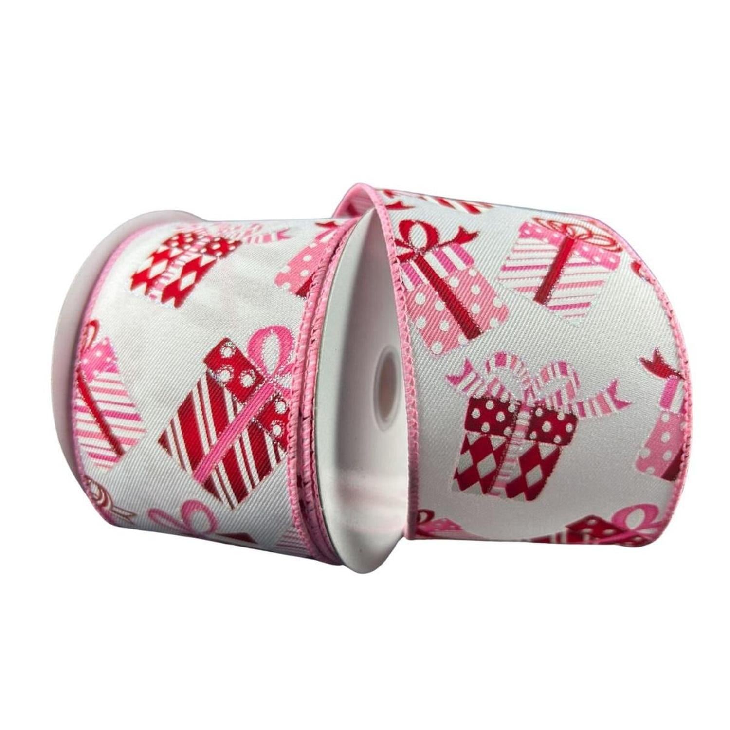 2.5" Wrapped Gifts Ribbon: Red, Pink, and White (10 Yards)