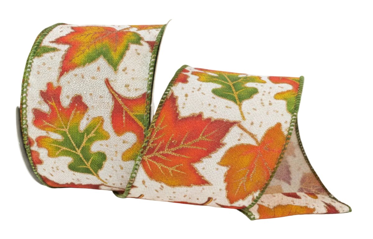 Shop For 2.5in Autumn Falling Leaves Ribbon: Ivory (10 Yards)