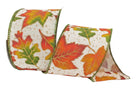 Shop For 2.5in Autumn Falling Leaves Ribbon: Ivory (10 Yards)