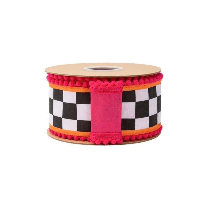 Shop For 2.5in Black and White Check Pom Pom Edging Ribbon (10 Yards)