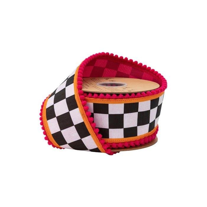 Shop For 2.5in Black and White Check Pom Pom Edging Ribbon (10 Yards)