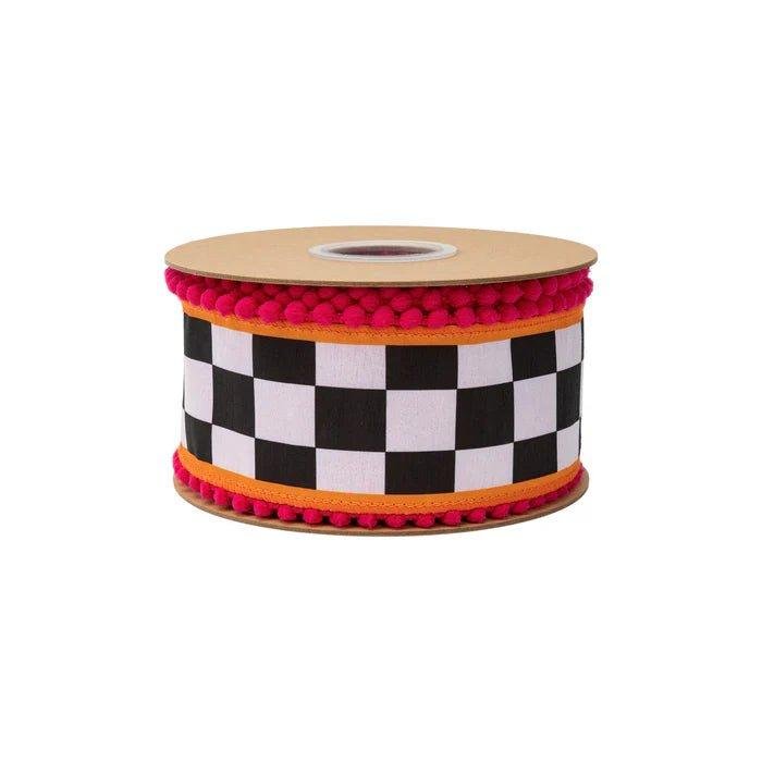 Shop For 2.5in Black and White Check Pom Pom Edging Ribbon (10 Yards)