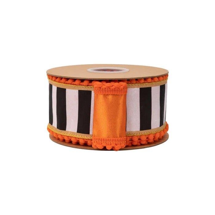 Shop For 2.5in Black and White Stripe Pom Pom Edging Ribbon (10 Yards)