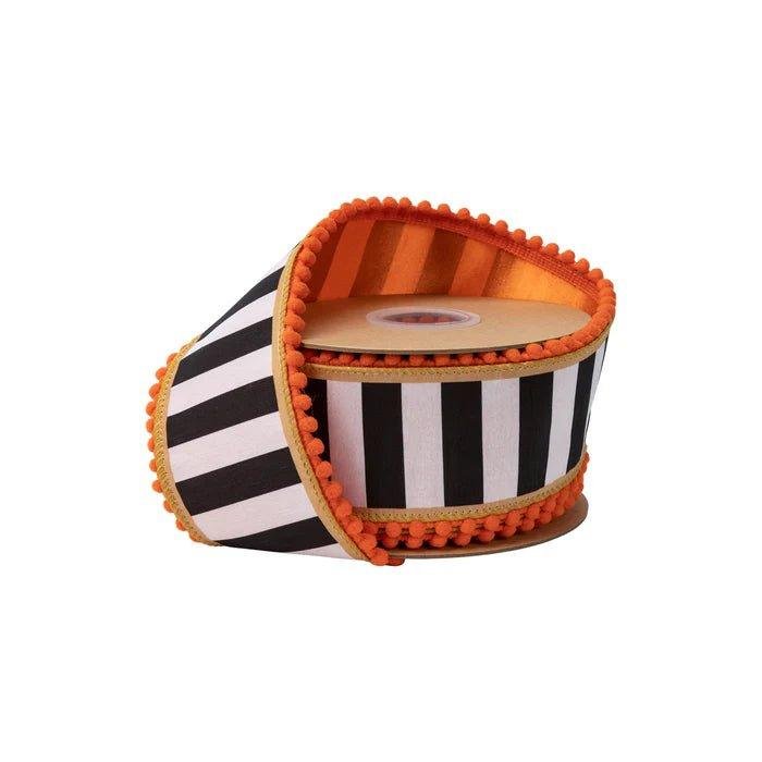 Shop For 2.5in Black and White Stripe Pom Pom Edging Ribbon (10 Yards)