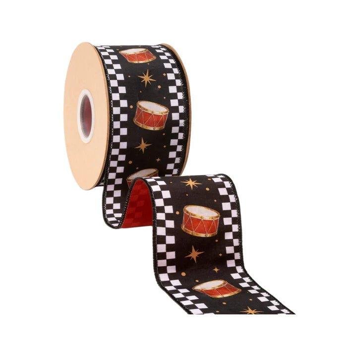 Shop For 2.5in Black White Check Edge Drum Ribbon (10 Yards)