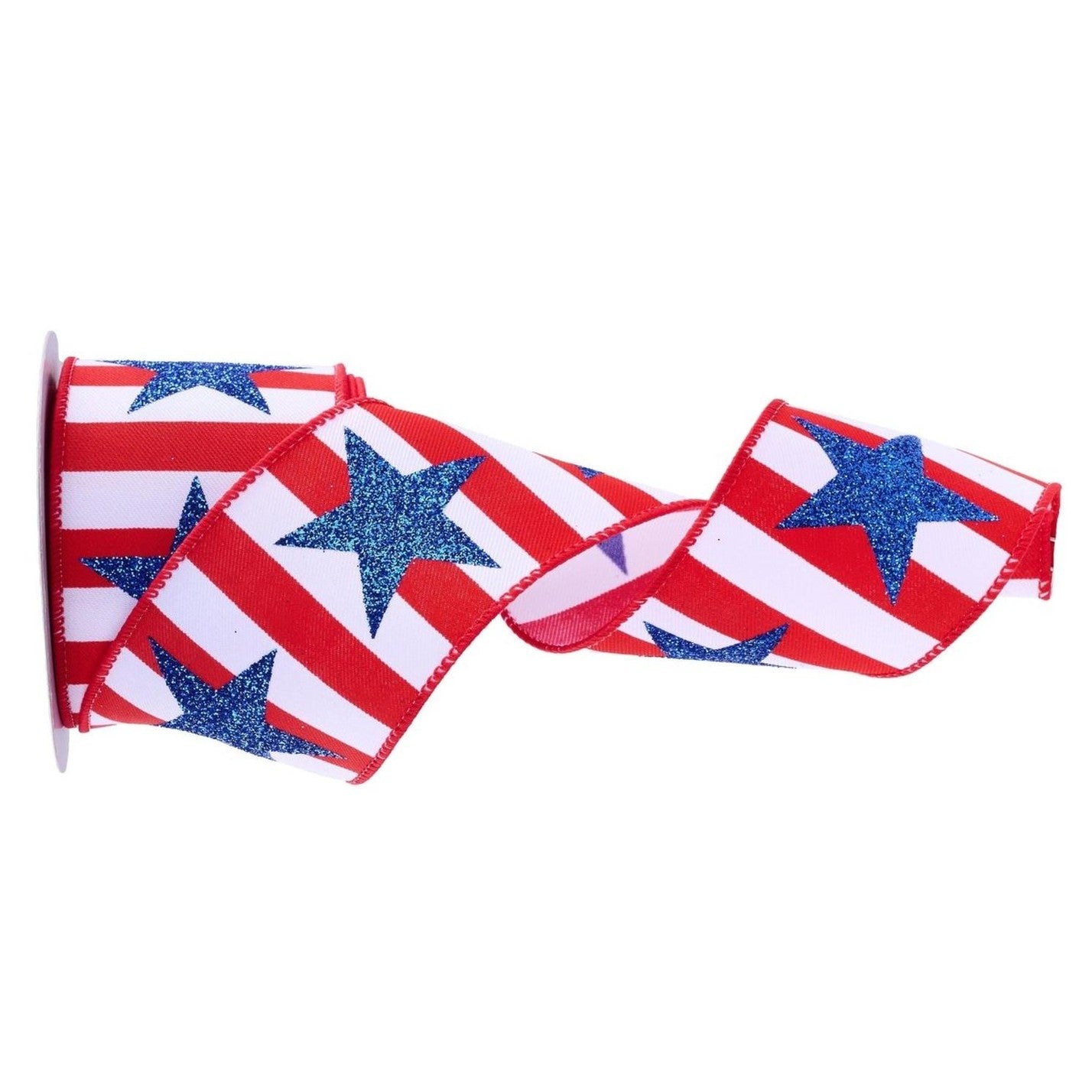 2.5in Bold Glitter Star Striped Ribbon: Patriotic (10 Yards)