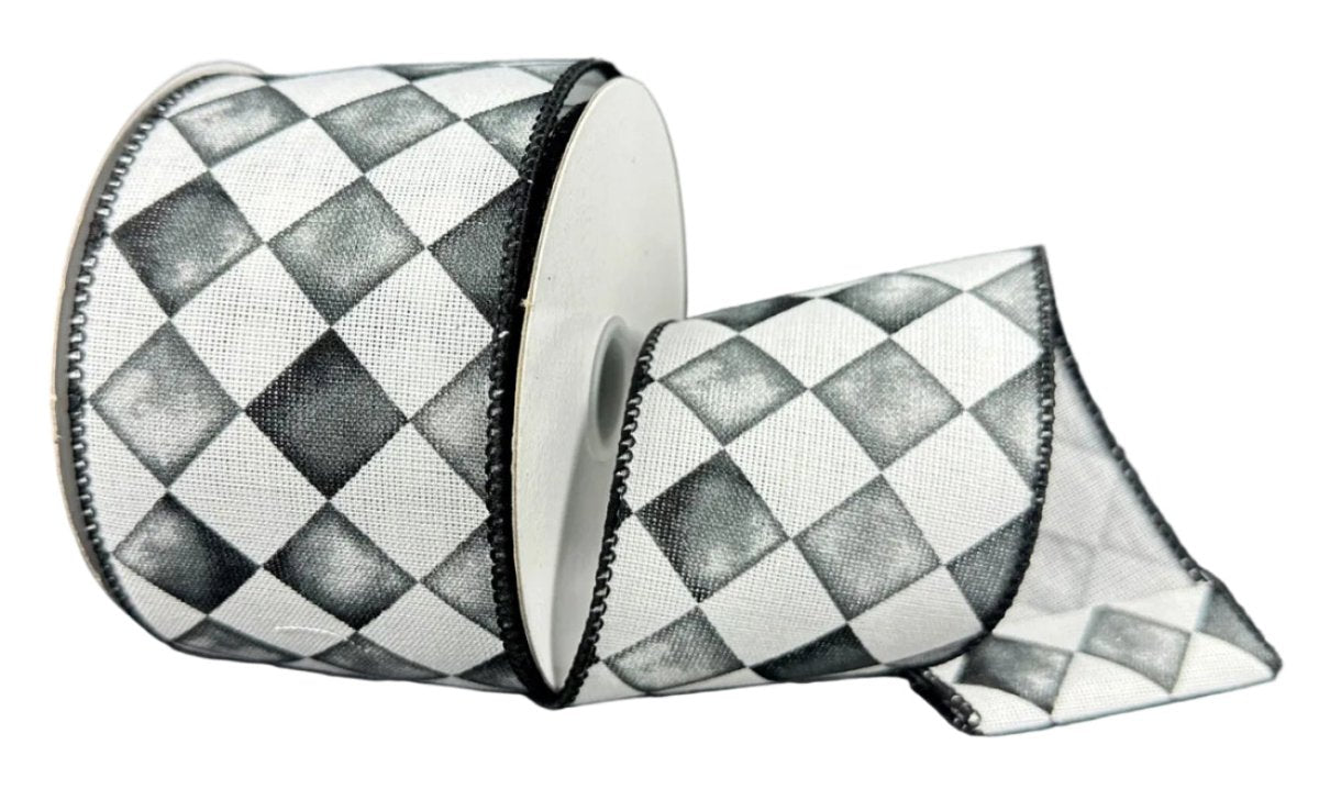 Shop For 2.5in Canvas Tipsy Check Ribbon: Black (10 Yards)