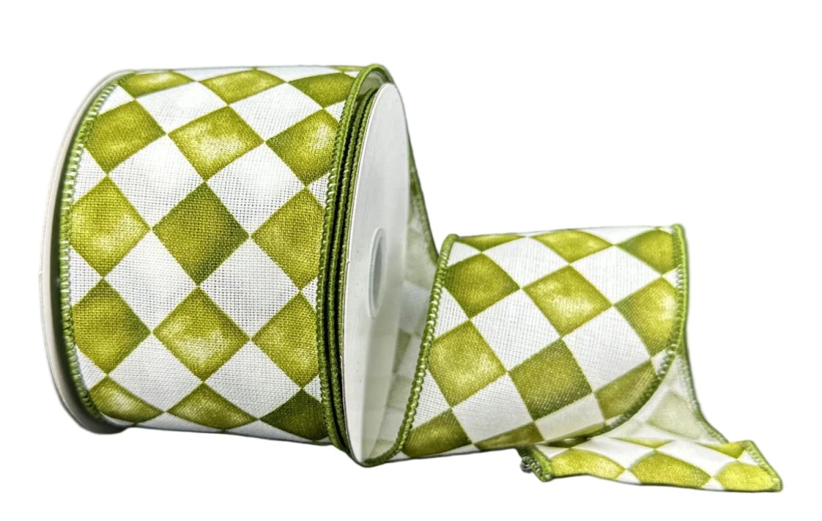 Shop For 2.5in Canvas Tipsy Check Ribbon: Green Moss (10 Yards)