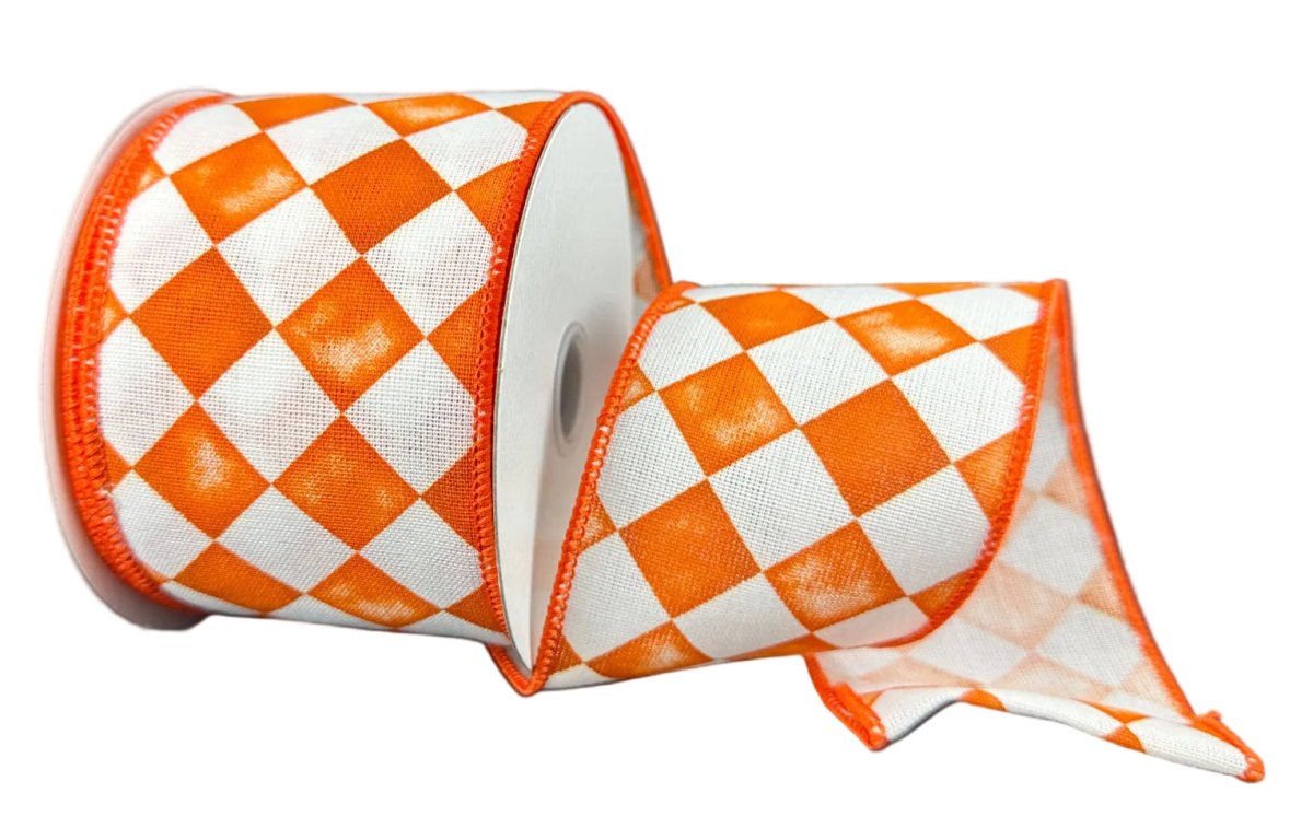 Shop For 2.5in Canvas Tipsy Check Ribbon: Orange (10 Yards)