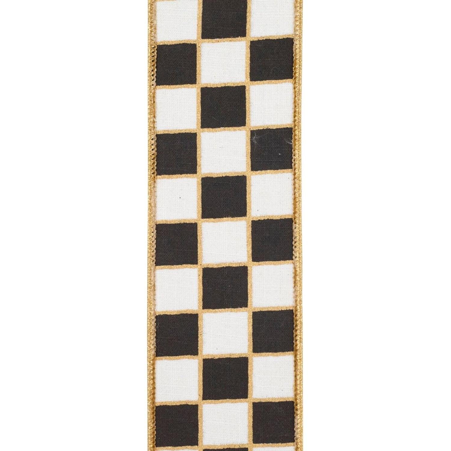 2.5in Checked Metallic Ribbon: Black/White (5 Yards)