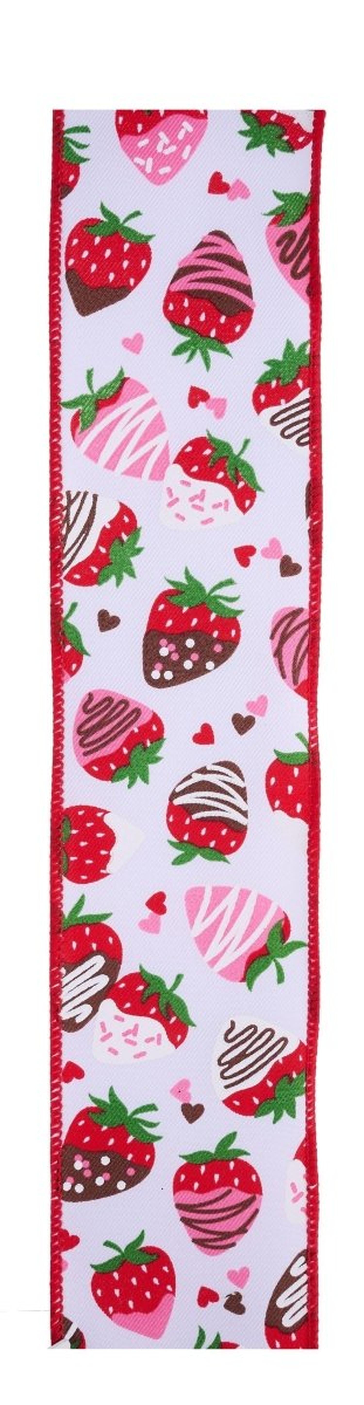 2.5in Chocolate Covered Strawberries Ribbon: White (10 Yards)