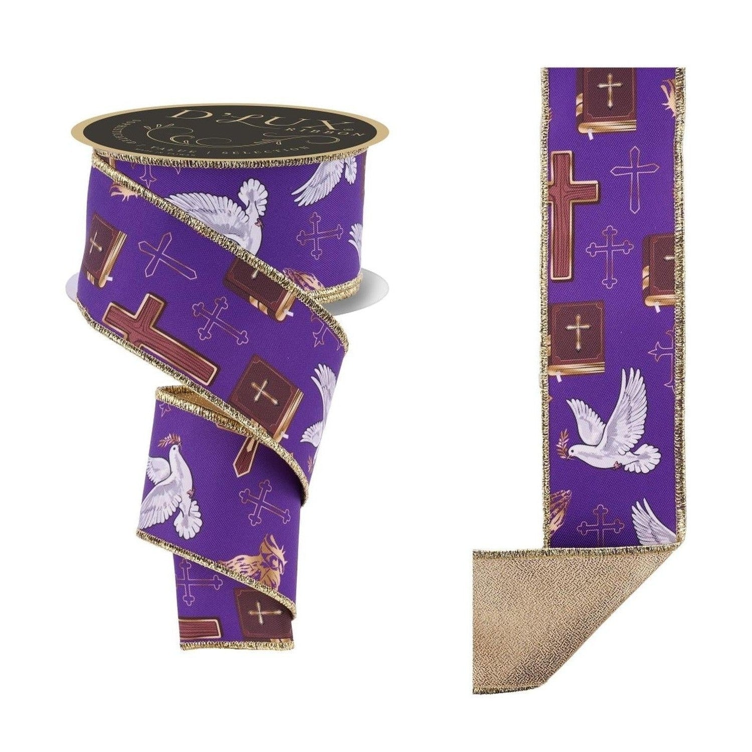 2.5in Cross Dove and Prayers Ribbon: Purple (10 Yards)