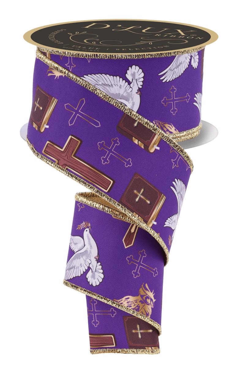 Shop For 2.5in Cross Dove and Prayers Ribbon: Purple (10 Yards)