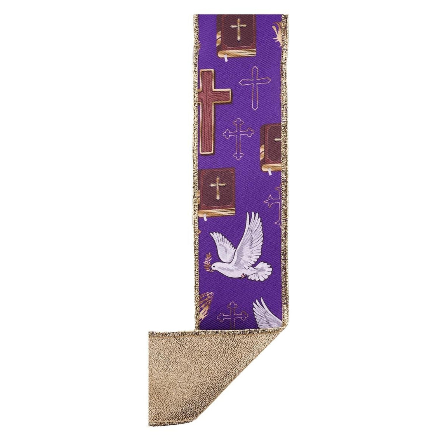 2.5in Cross Dove and Prayers Ribbon: Purple (10 Yards)