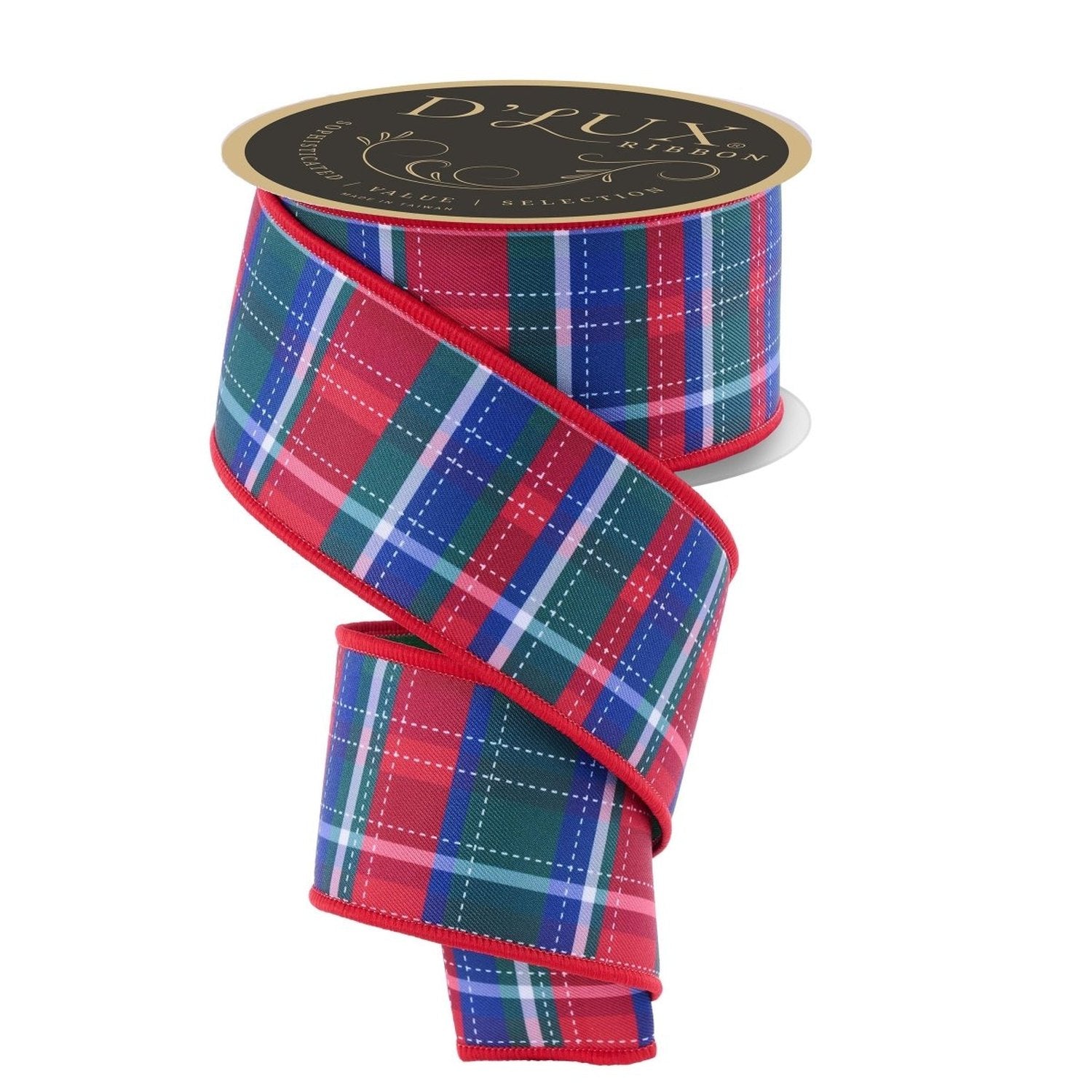 Shop For 2.5in Dashed Plaid Ribbon: Red/Green/Blue (10 Yards)