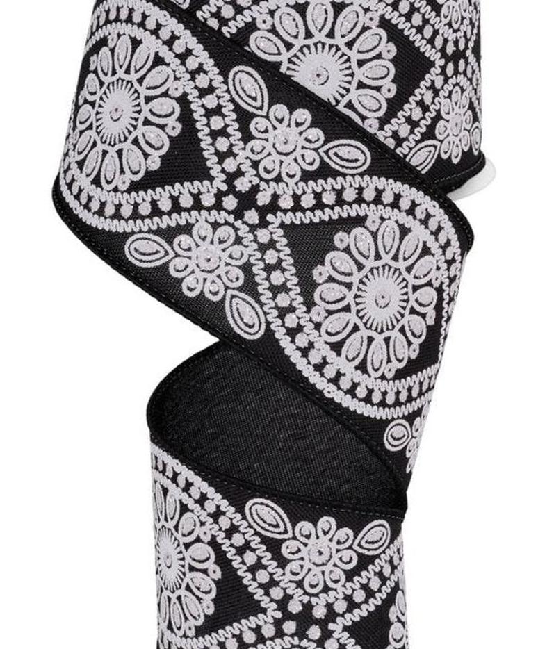 Shop For 2.5in Deluxe Wavy Floral Ribbon: Black/White (10 Yards)