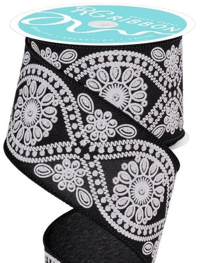 Shop For 2.5in Deluxe Wavy Floral Ribbon: Black/White (10 Yards)