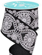 Shop For 2.5in Deluxe Wavy Floral Ribbon: Black/White (10 Yards)