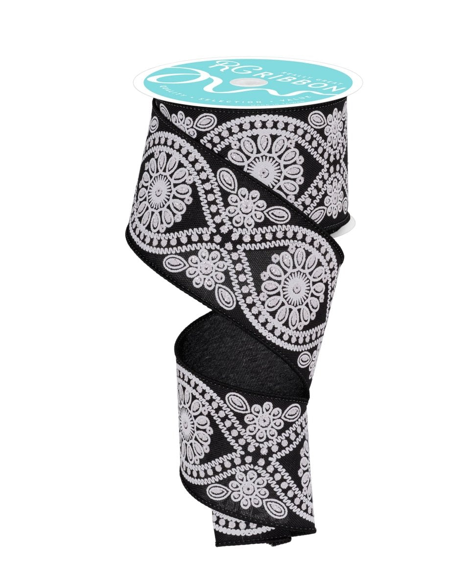 Shop For 2.5in Deluxe Wavy Floral Ribbon: Black/White (10 Yards)