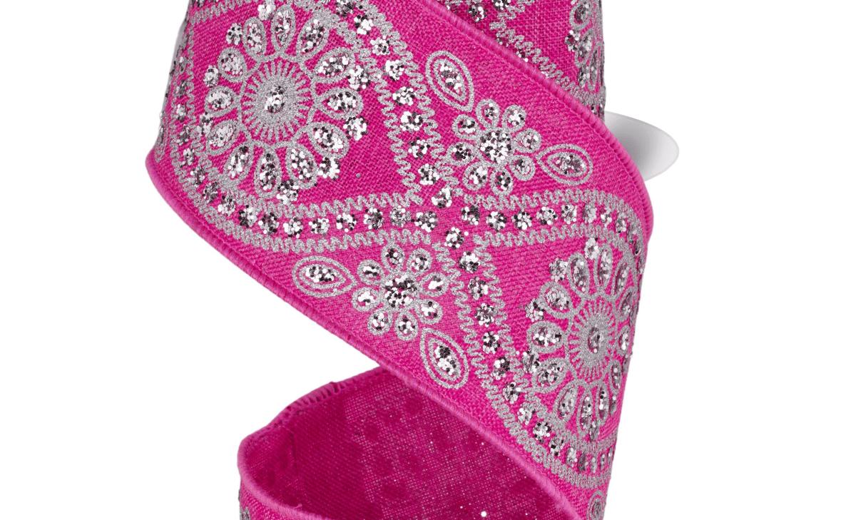 Shop For 2.5in Deluxe Wavy Floral Ribbon: Fuchsia/Silver (10 Yards)