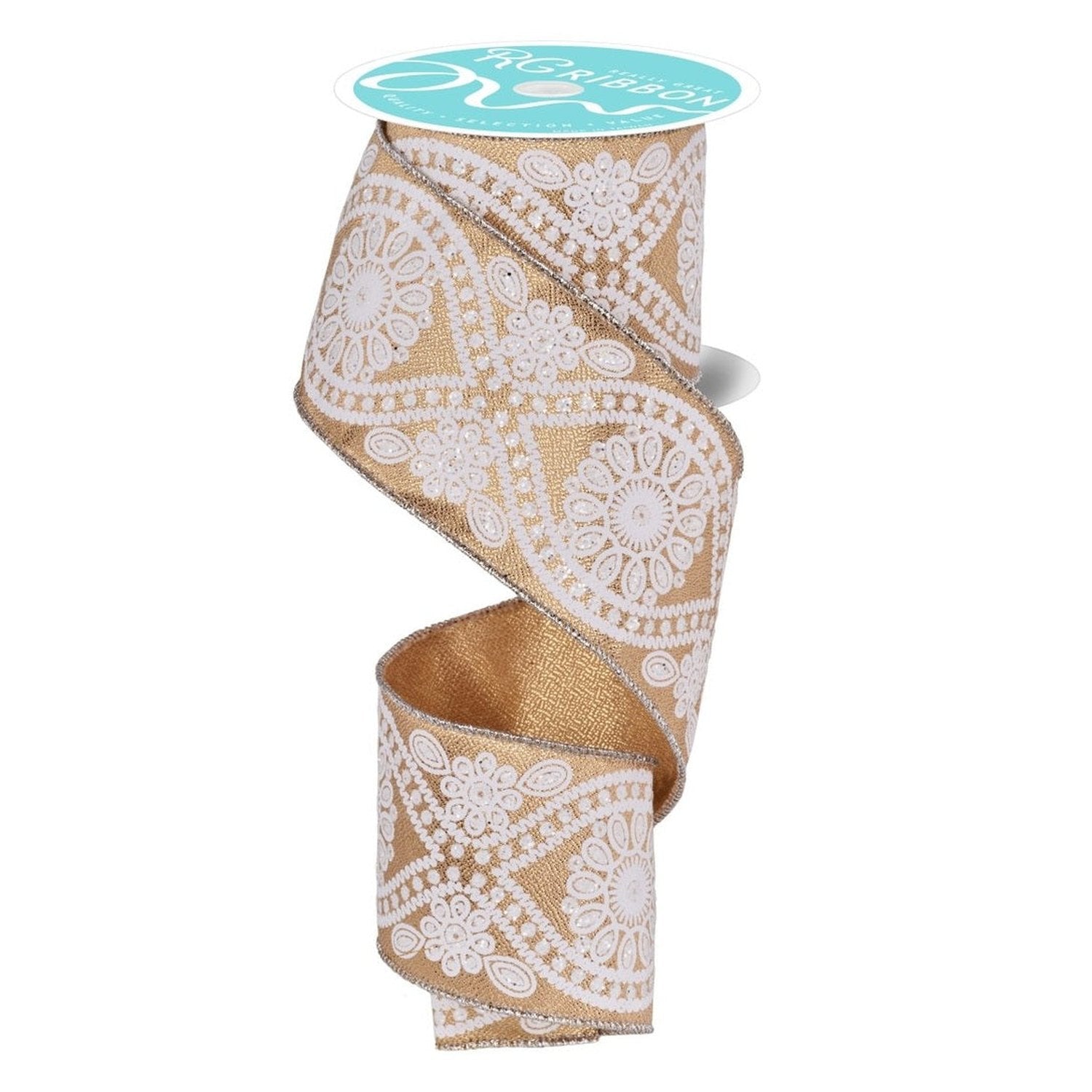 Shop For 2.5in Deluxe Wavy Floral Ribbon: Gold (10 Yards)