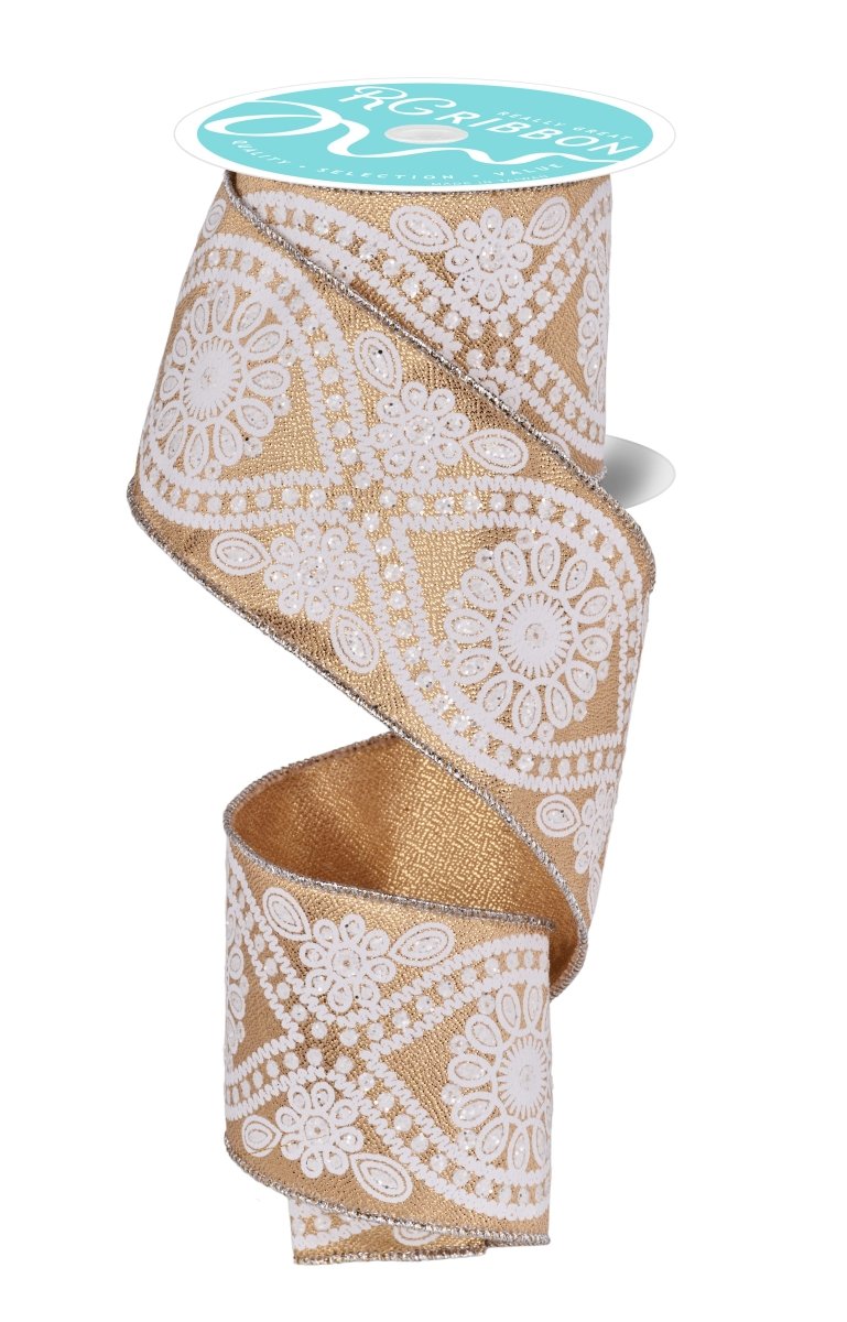 Shop For 2.5in Deluxe Wavy Floral Ribbon: Gold (10 Yards)