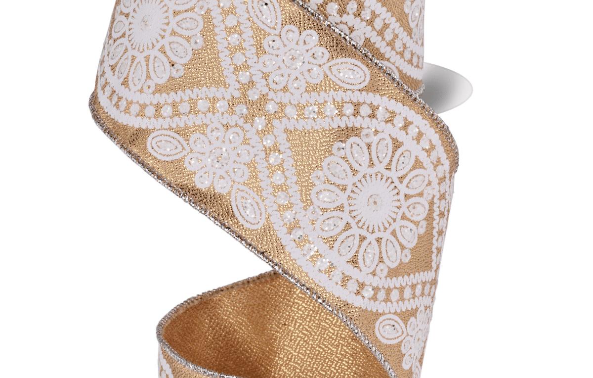 Shop For 2.5in Deluxe Wavy Floral Ribbon: Gold (10 Yards)