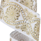 Shop For 2.5in Deluxe Wavy Floral Ribbon: White/Gold (10 Yards)