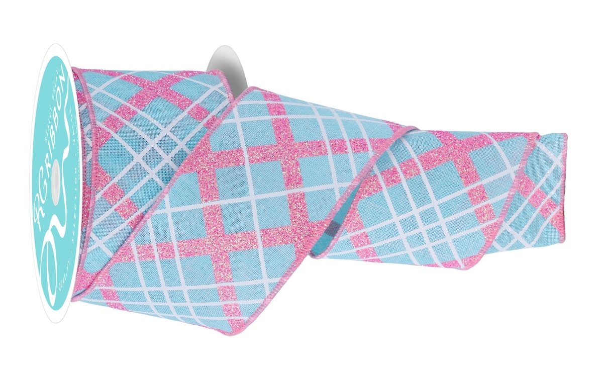Shop For 2.5in Diagonal Glitter Plaid Ribbon: Robin Egg (10 Yard)