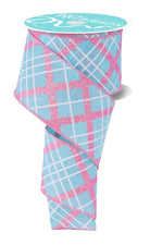 Shop For 2.5in Diagonal Glitter Plaid Ribbon: Robin Egg (10 Yard)